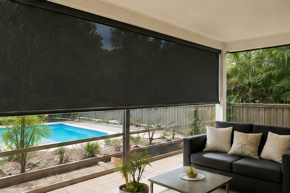 Outdoor blinds installed over a Sydney patio area